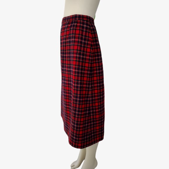 Vintage 1970s Pendleton Red Plaid Wool A Line Skirt With Pockets - Picture 4 of 11
